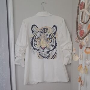 White Blazer with Tiger Design